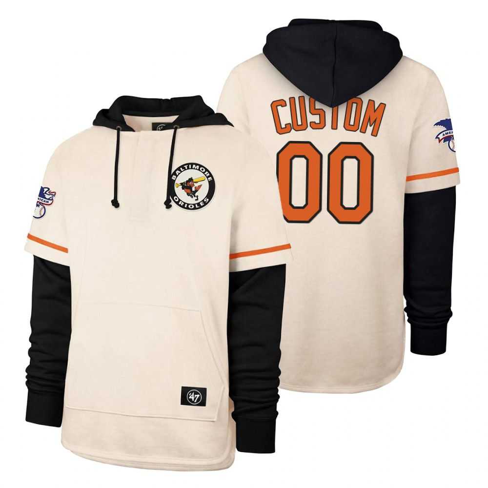 Men Baltimore Orioles 00 Custom Cream 2021 Pullover Hoodie MLB Jersey